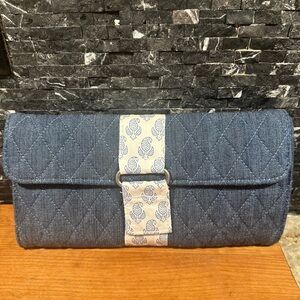 Lemon Hill Denim Wallet Quilted Chambray Trifold Travel Case Magnetic Close